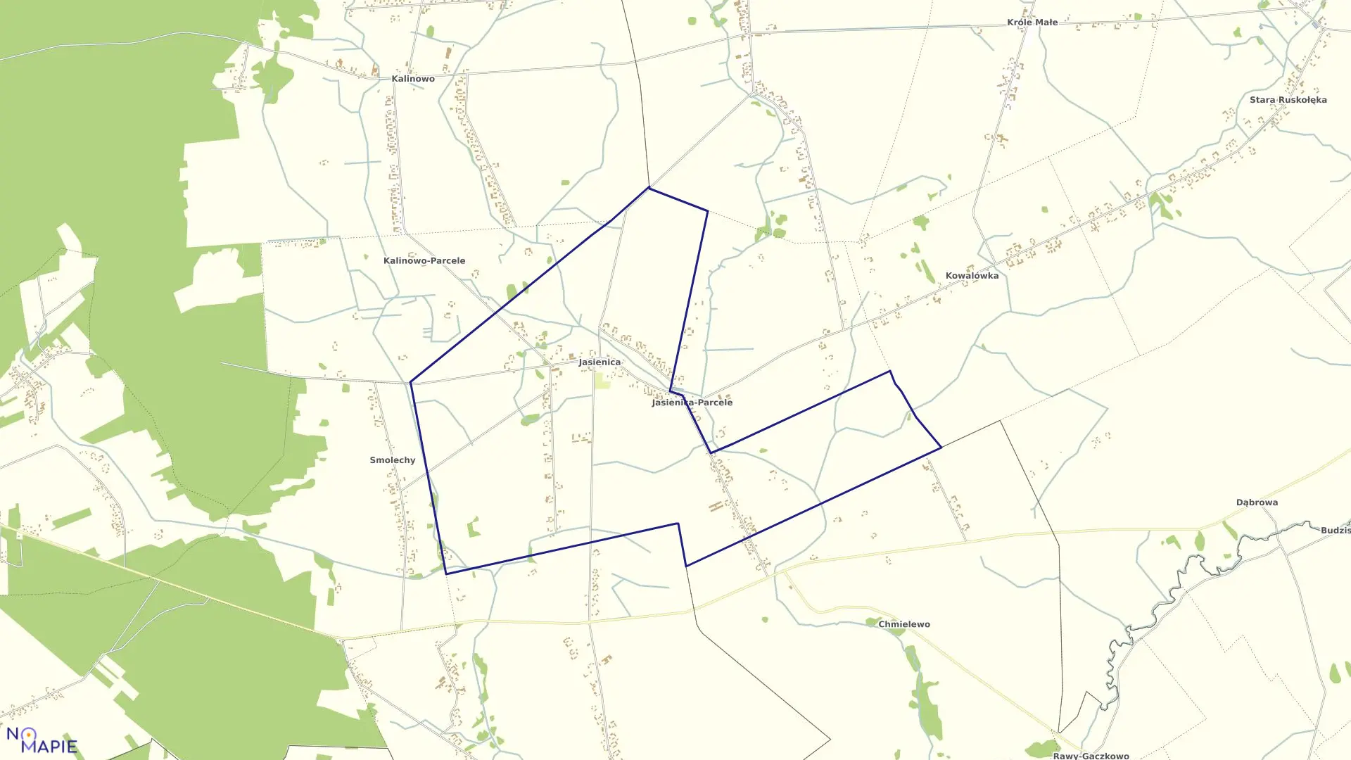 Mapa obrębu Jasienica w gminie Ostrów Mazowiecka