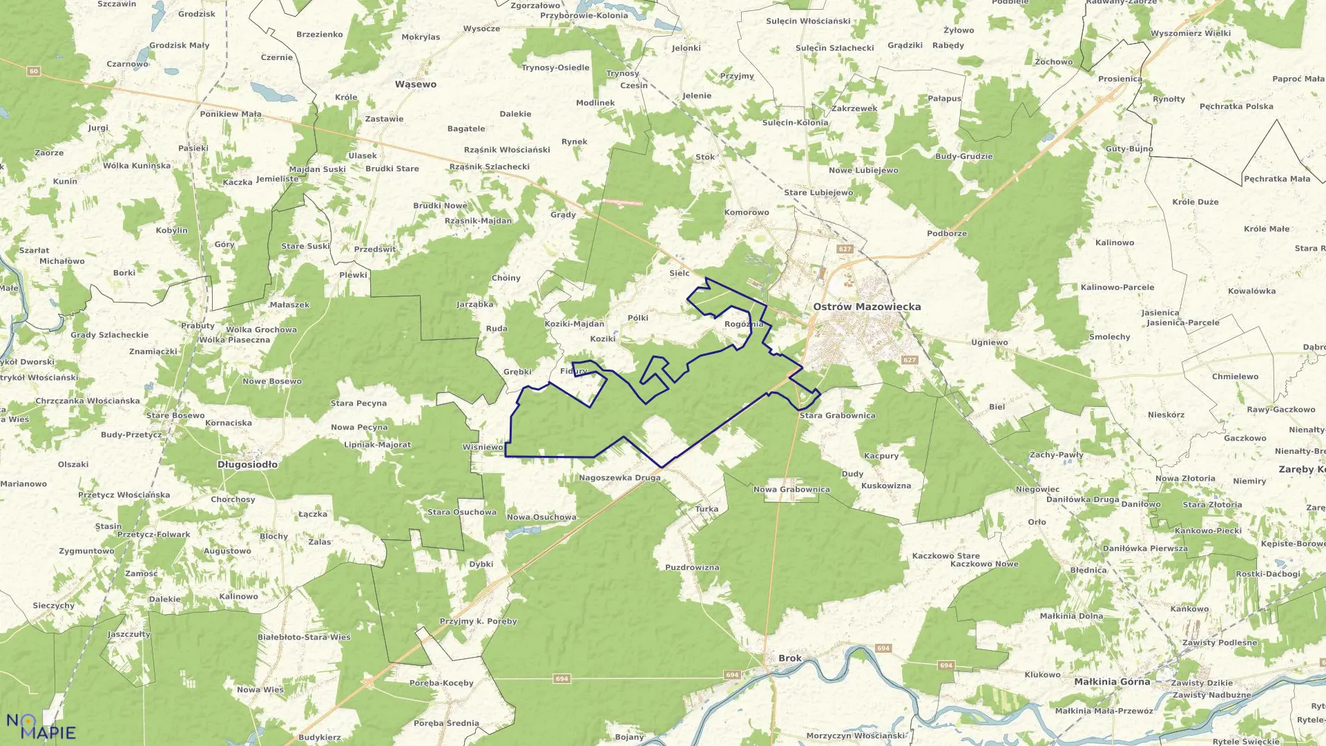 Mapa obrębu Nagoszewka Pierwsza w gminie Ostrów Mazowiecka