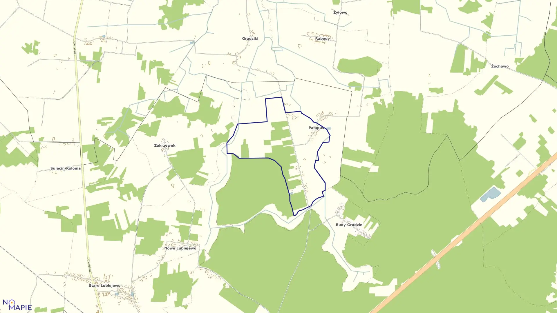 Mapa obrębu Pałapus Szlachecki w gminie Ostrów Mazowiecka