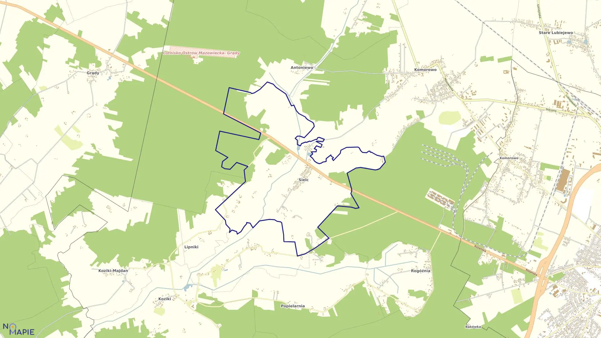 Mapa obrębu Sielc w gminie Ostrów Mazowiecka