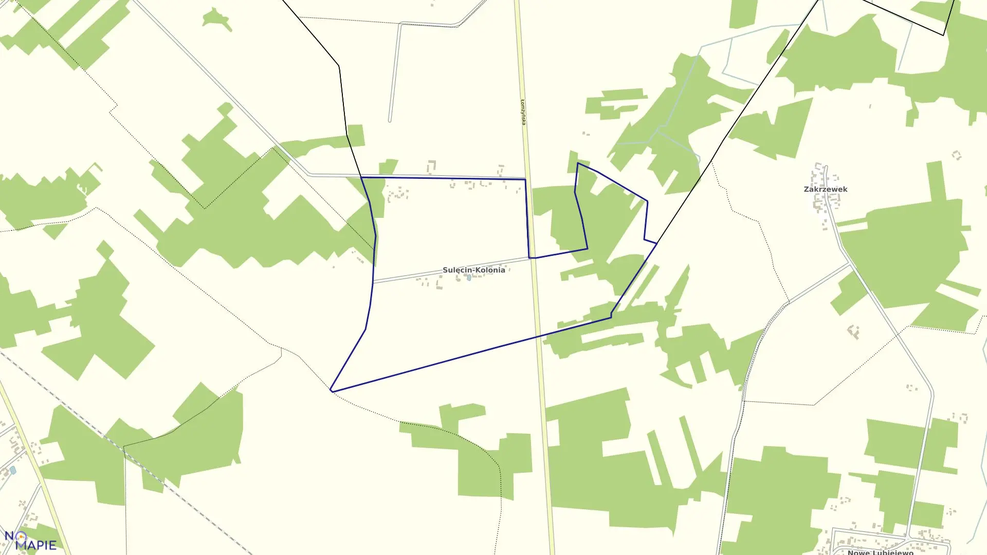 Mapa obrębu Sulęcin-Kolonia w gminie Ostrów Mazowiecka