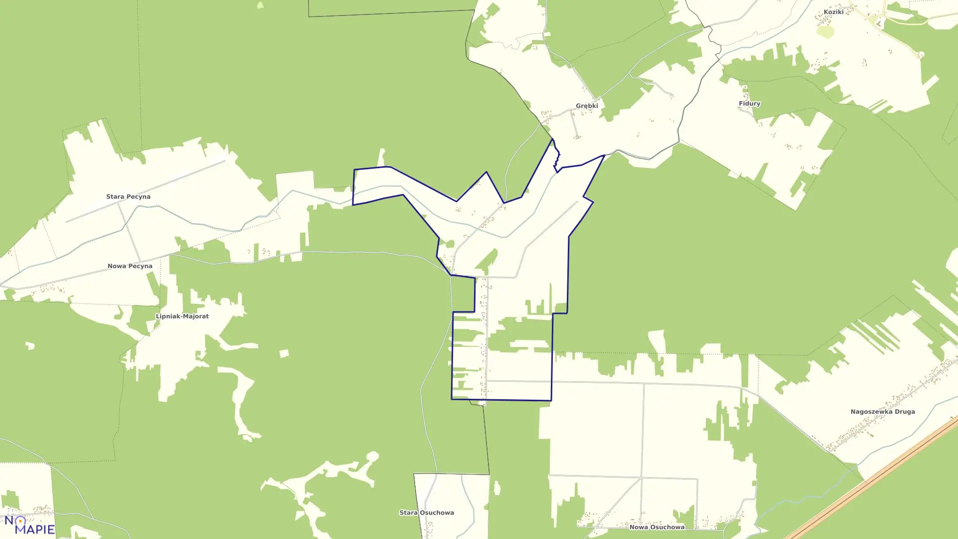 Mapa obrębu Wiśniewo w gminie Ostrów Mazowiecka